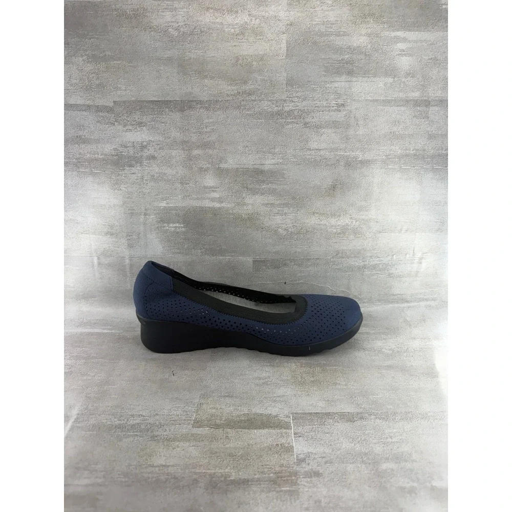 Clarks Cloudsteppers Women Navy Blue Perforated Wedge Pumps Sz 8.5W 261320375060